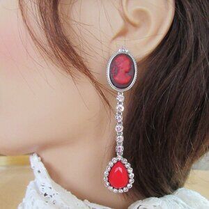 Mia Collection red cameo & rhinestone drop pierced earrings